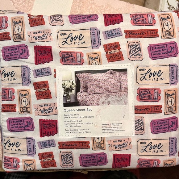Berkshire Blanket Artist Series Queen Sheet Set Love Tickets Pattern Valentine - Picture 2 of 5